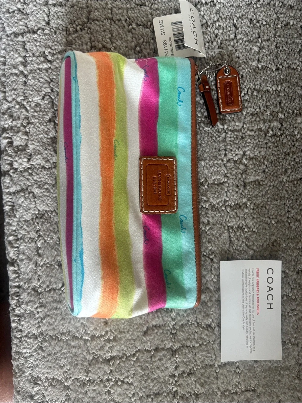 Coach Striped Multicolor Canvas Cosmetic Pouch - Pink, Green, Orange, Blue